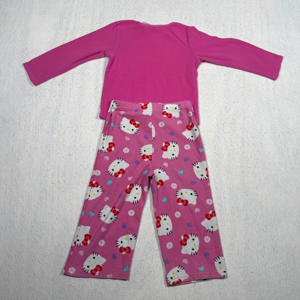 Sanrio Hello Kitty Girls Pink Fleece Pajama Set 2 Piece Size 4T Long Sleeve Pant